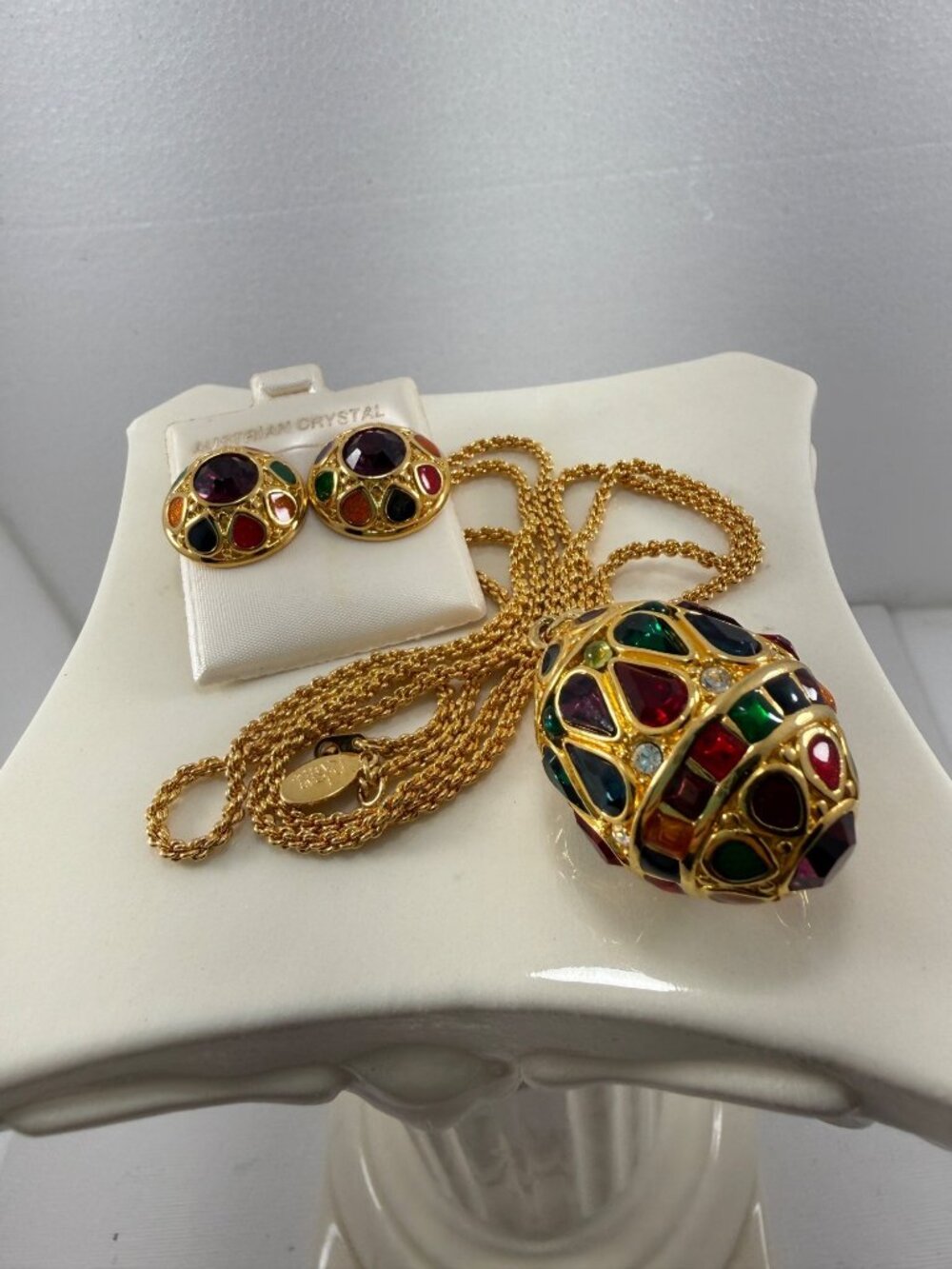 Joan Rivers Classics Collection Jeweled Egg Pendant Necklace Earrings